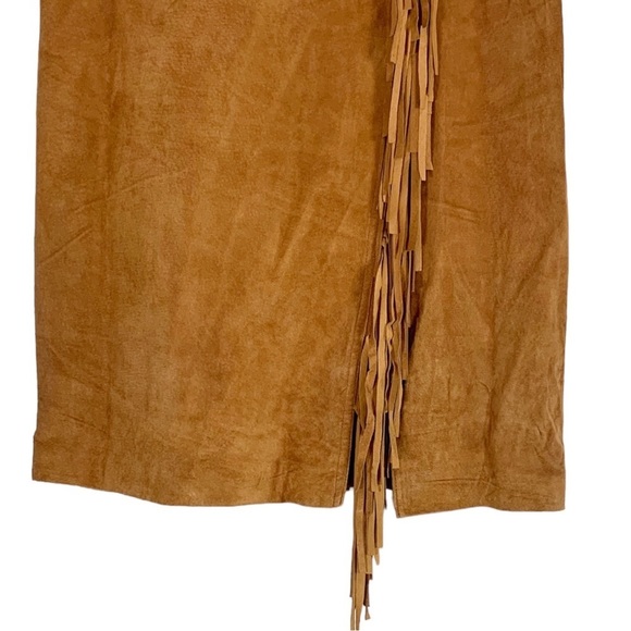 Vintage COMINT Western Suede Leather Fringe Midi Skirt Size 9/10 - Picture 5 of 9